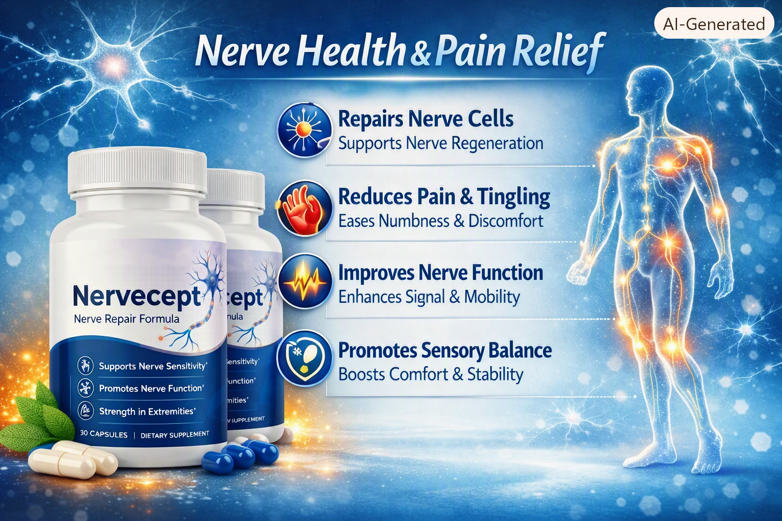 Nervecept ingredients — Vitamin B12, Thiamin, Magnesium, Biotin, and botanical blend